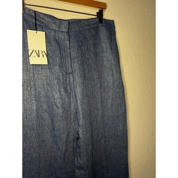 Zara Linen Pants, blue with sparkles size XL - Picture 2 of 7